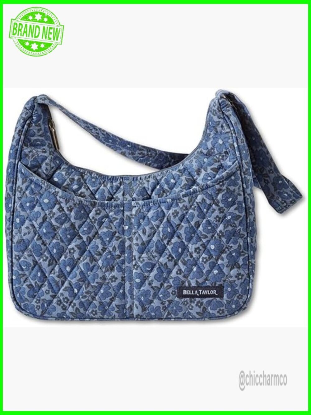 Lightweight Quilted Hobo Shoulder Bag with Pockets - Medium Size